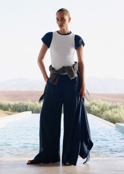 Navy Cheesecloth Wide-Leg Pant | ME+EM