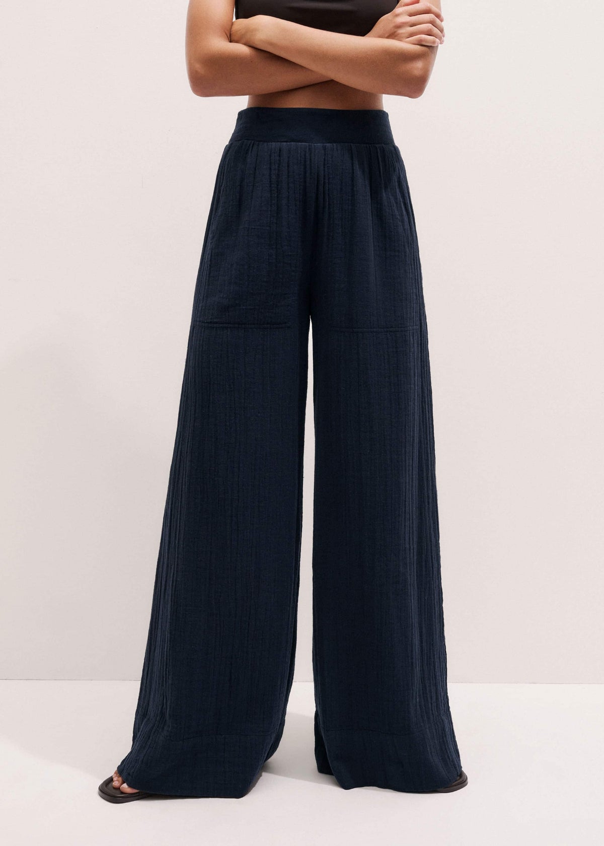 Navy Cheesecloth Wide-Leg Pant | ME+EM