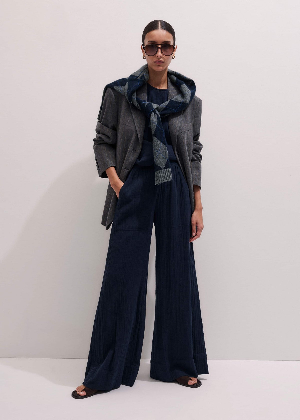 Navy Cheesecloth Wide-Leg Pant | ME+EM
