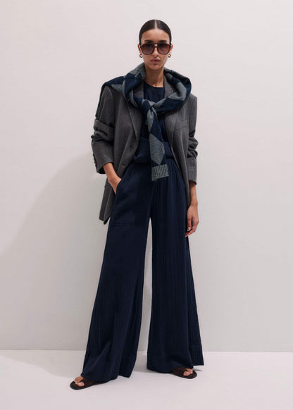 Navy Cheesecloth Wide-Leg Pant | ME+EM