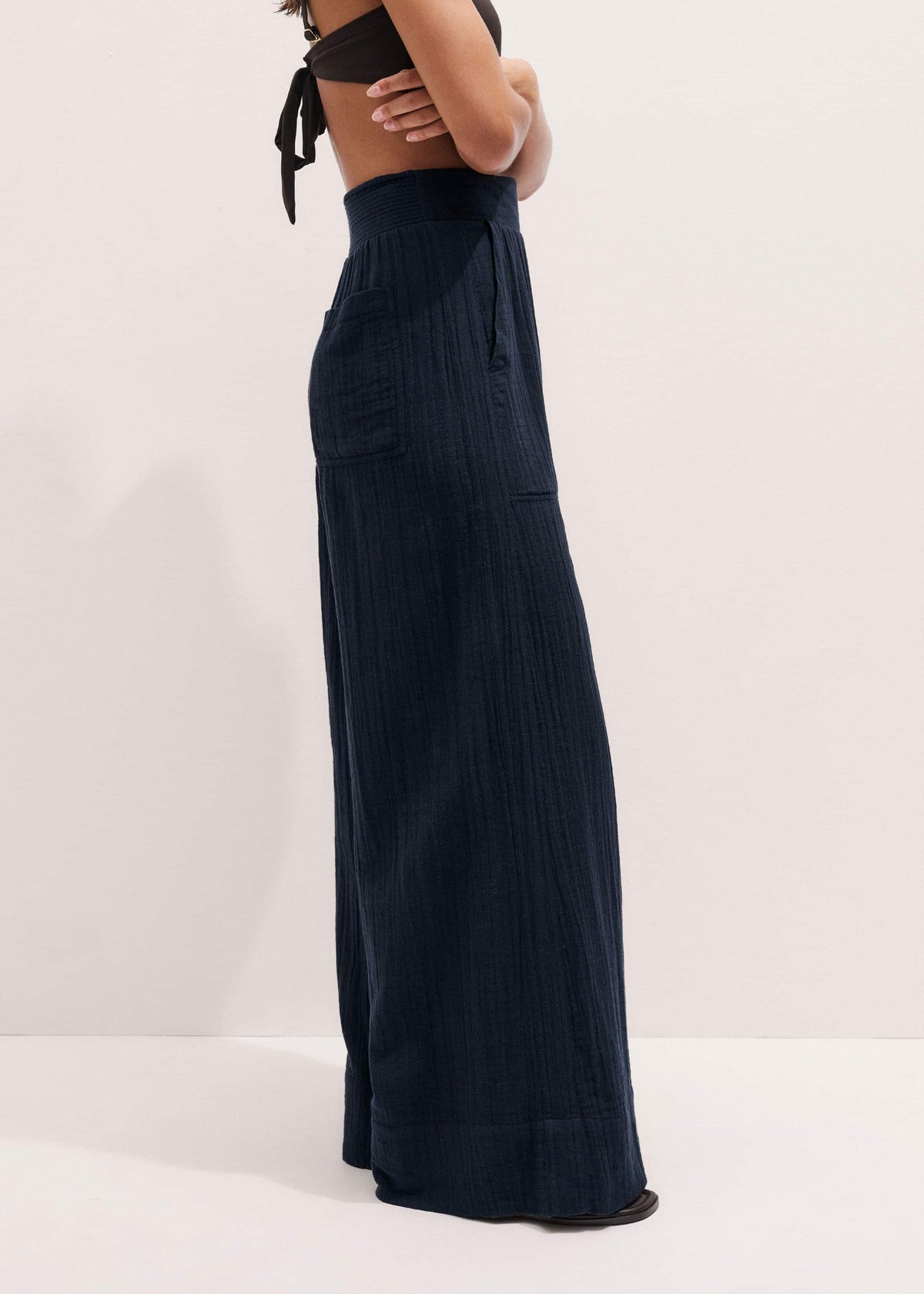 Navy Cheesecloth Wide-Leg Pant | ME+EM