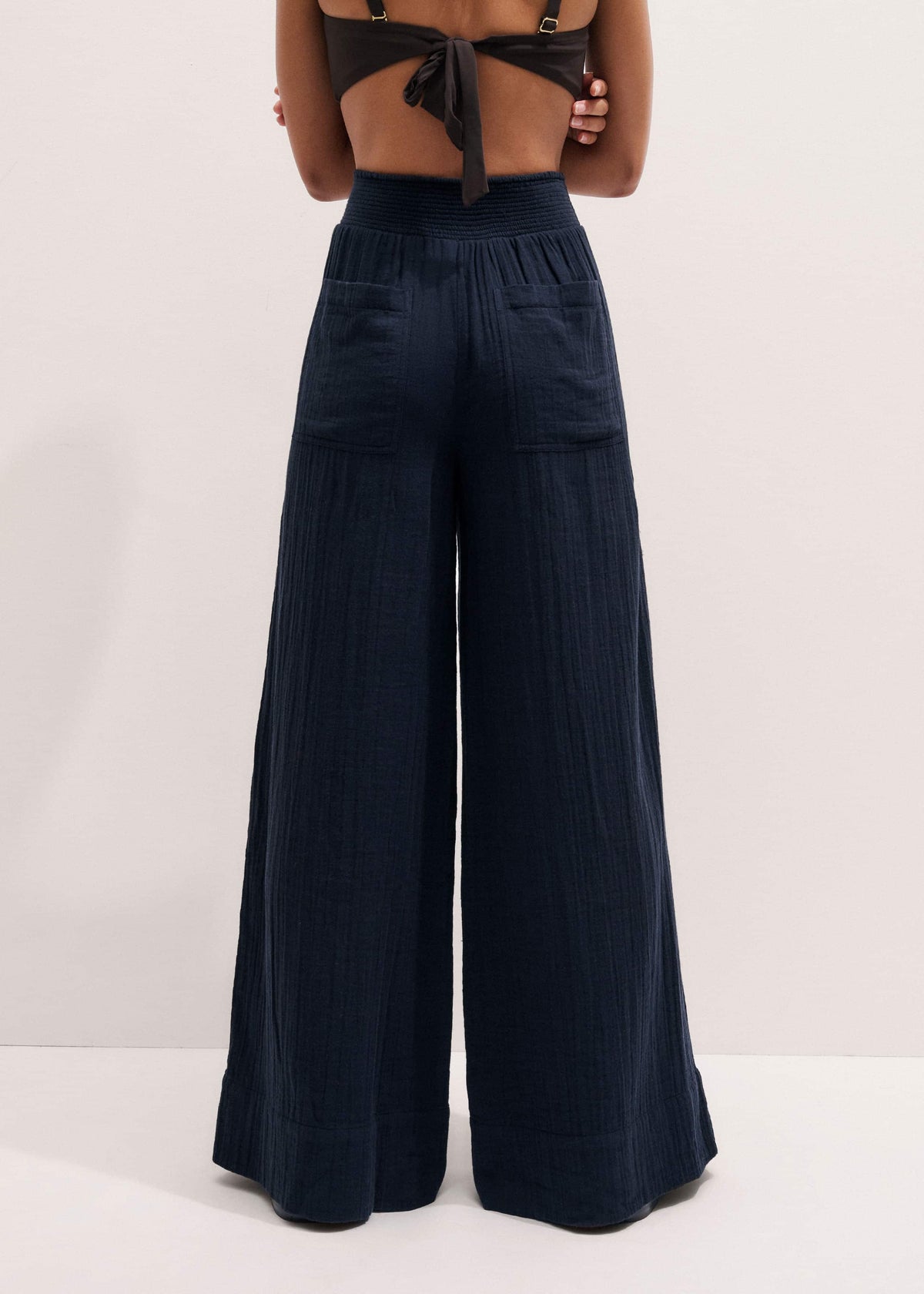 Navy Cheesecloth Wide-Leg Pant | ME+EM