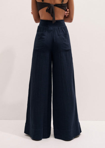 Navy Cheesecloth Wide-Leg Pant | ME+EM