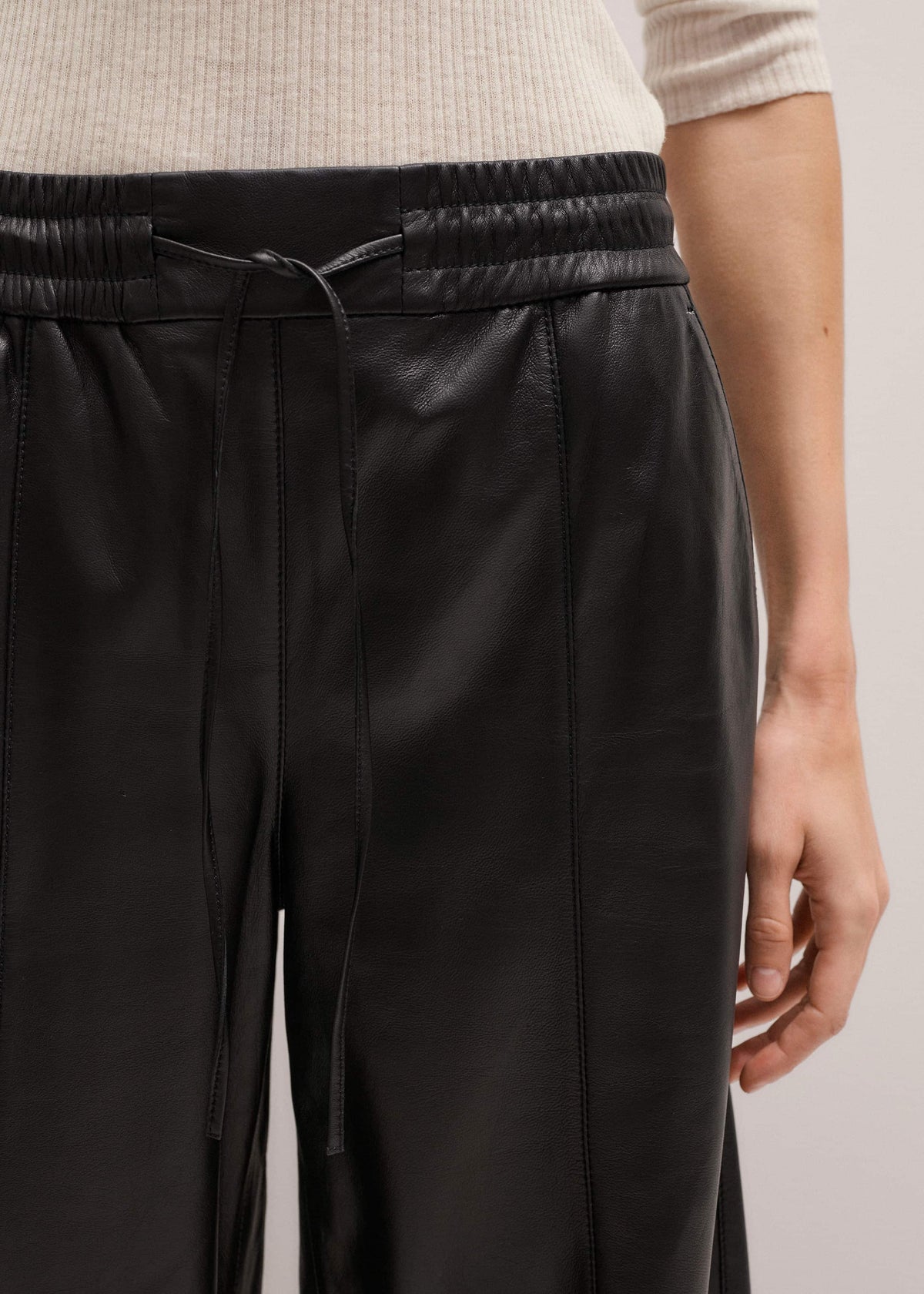 Warm Black Leather Wide-Leg Track Pant | ME+EM