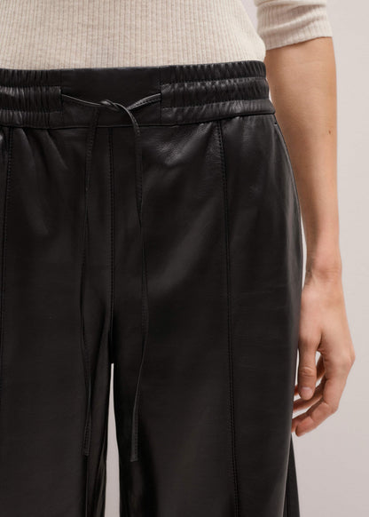 Warm Black Leather Wide-Leg Track Pant | ME+EM