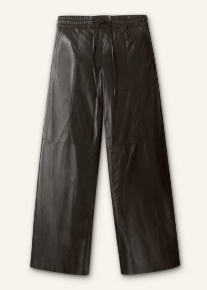 Warm Black Leather Wide-Leg Track Pant | ME+EM
