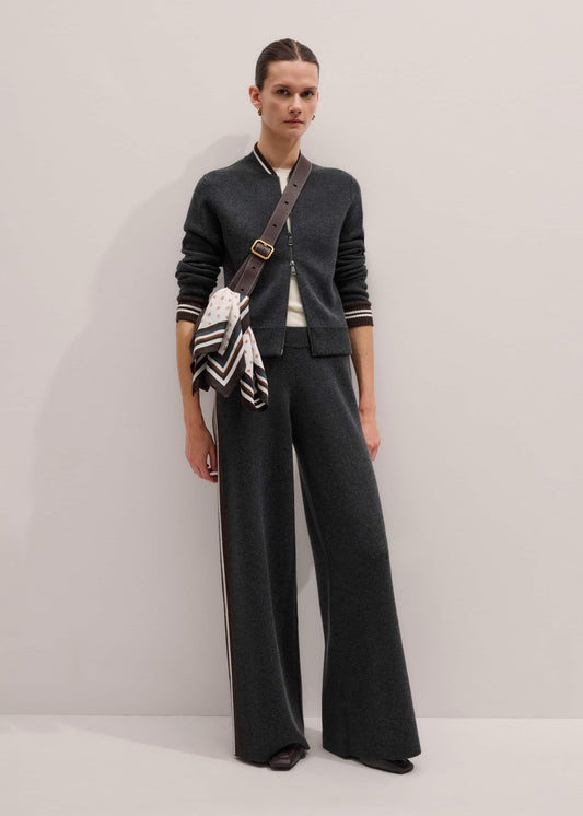 Gray Side Stripe Milano Knit Wide Leg Pant | ME+EM