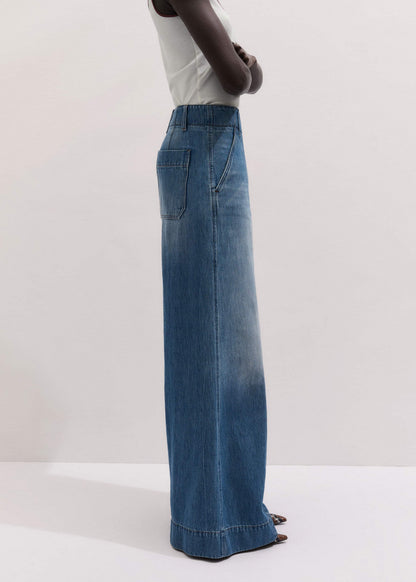 Mid-Blue High Waist Wide Jean | ME+EM