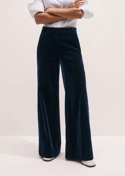 Navy Wool Pinstripe Wide-Leg Pant | ME+EM