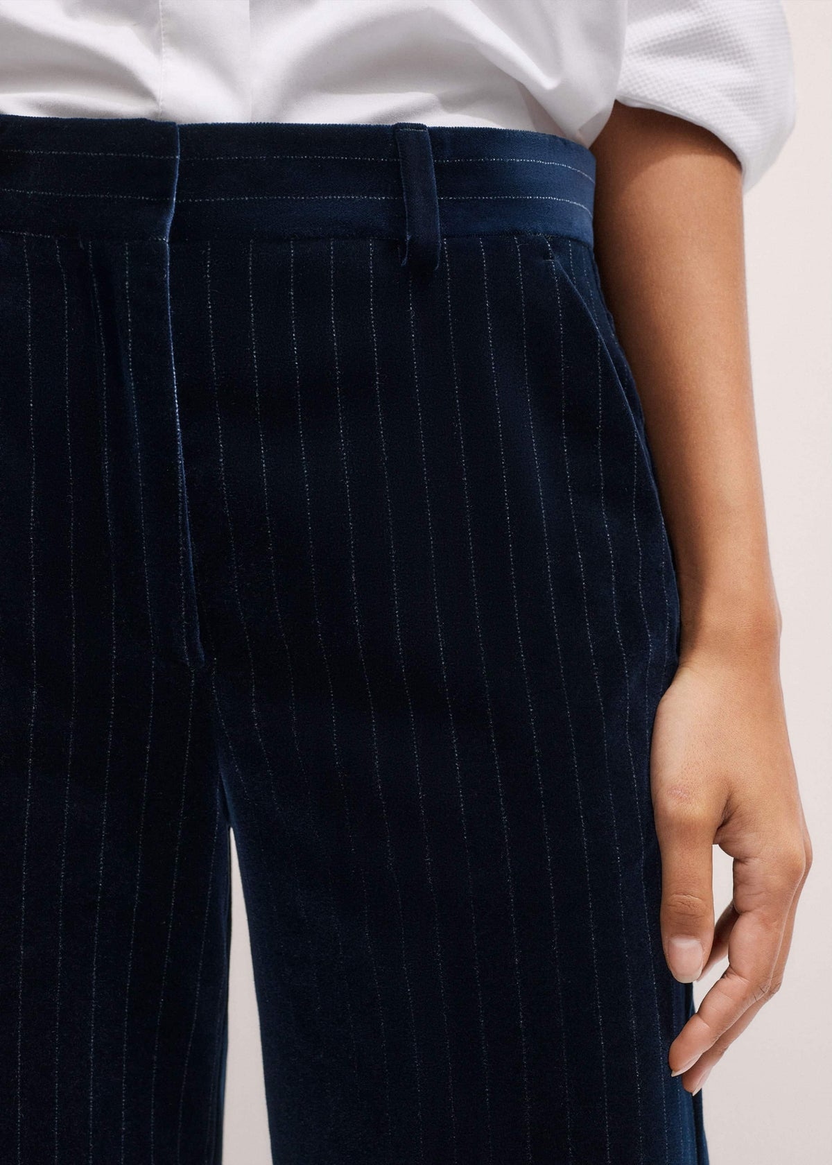 Navy Wool Pinstripe Wide-Leg Pant | ME+EM