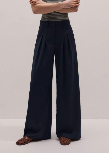 Navy Pinstripe Pleat Front Man Pant | ME+EM