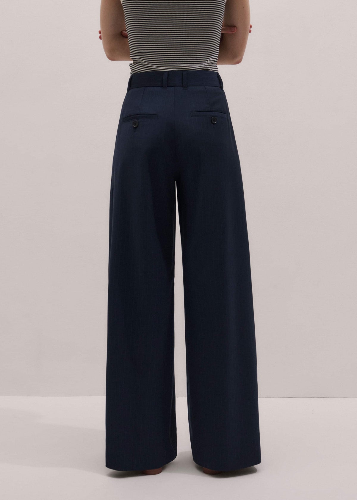 Navy Pinstripe Pleat Front Man Pant | ME+EM