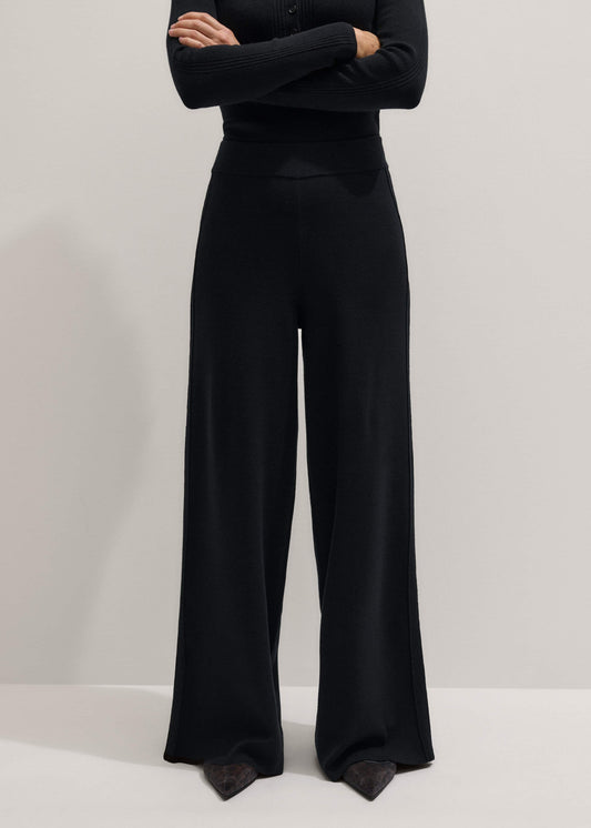 Black Silk Knit Evening Palazzo Pant | ME+EM