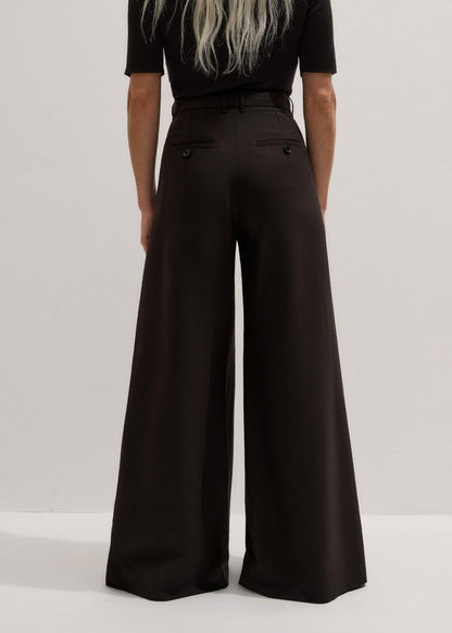 Brown Wool Ultimate Pleat-Front Wide-Leg Pant | ME+EM