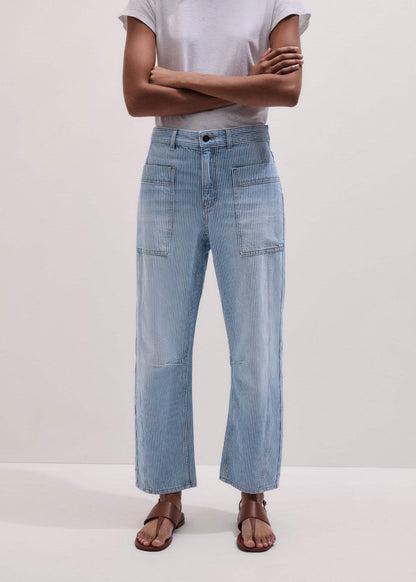 Blue Micro Stripe Engineered Leg Jean | ME+EM