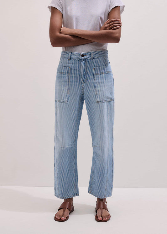 Blue Micro Stripe Engineered Leg Jean | ME+EM