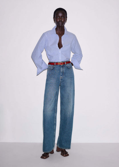 Mid-Blue Ultra High Straight Leg Jean | ME+EM