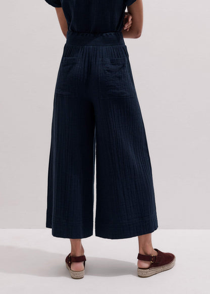 Navy Cheesecloth Cropped Wide-Leg Pant | ME+EM