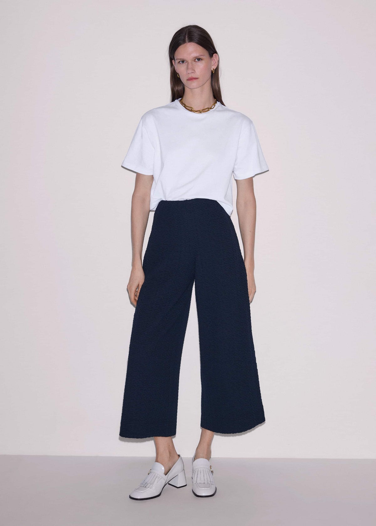 Navy Curling Cross Jacquard Cropped Pant | ME+EM