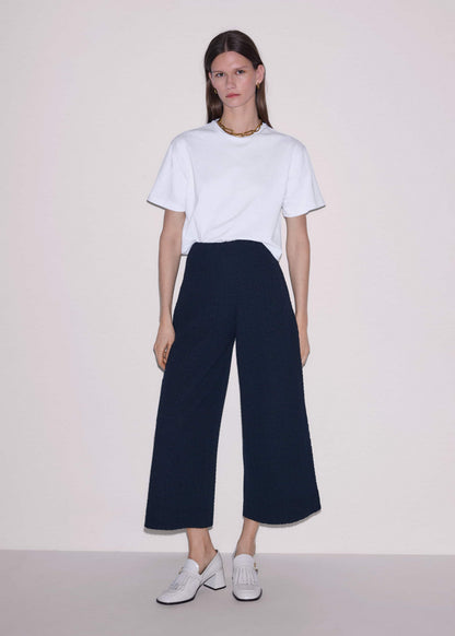 Navy Curling Cross Jacquard Cropped Pant | ME+EM