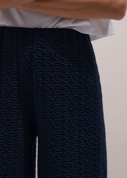 Navy Curling Cross Jacquard Cropped Pant | ME+EM