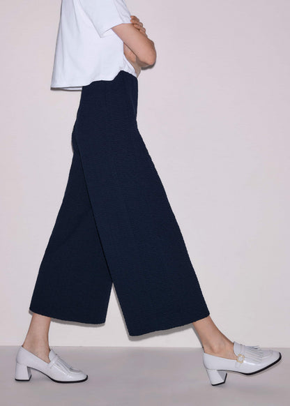 Navy Curling Cross Jacquard Cropped Pant | ME+EM