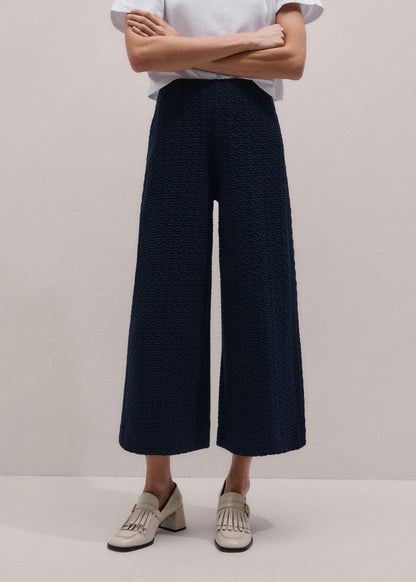 Navy Curling Cross Jacquard Cropped Pant | ME+EM