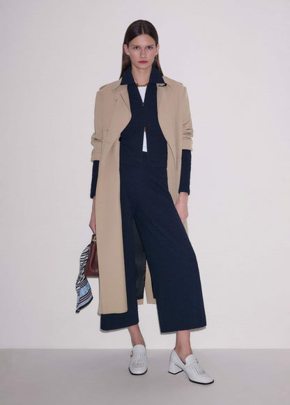 Navy Curling Cross Jacquard Cropped Pant | ME+EM