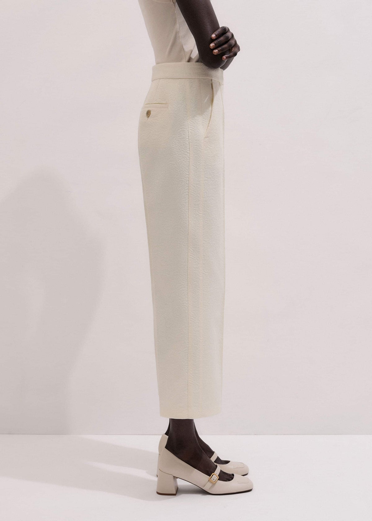 Ivory Luxe Jacquard Straight Crop Pant | ME+EM