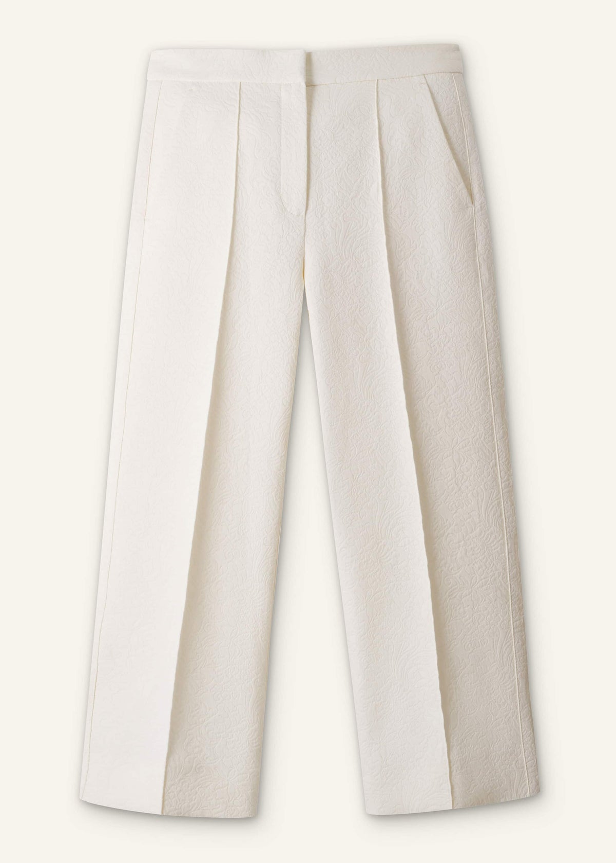 Ivory Luxe Jacquard Straight Crop Pant | ME+EM