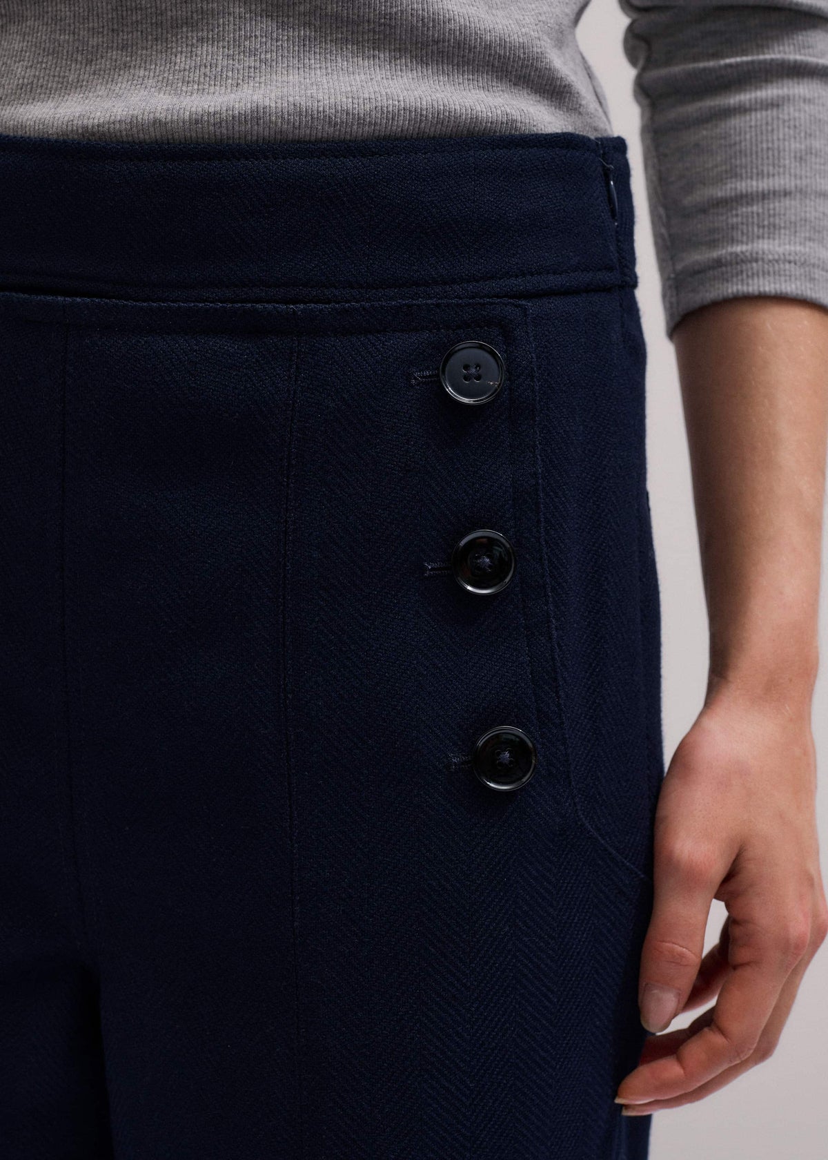 Navy Button Front Straight Crop Pant | ME+EM