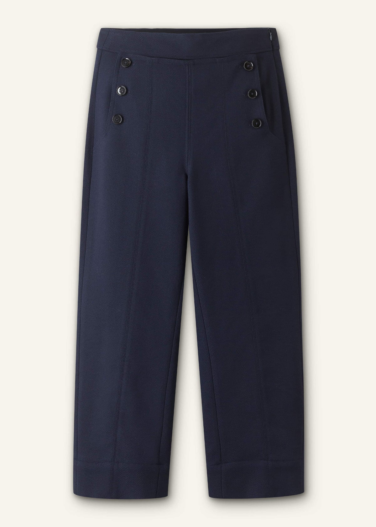 Navy Button Front Straight Crop Pant | ME+EM