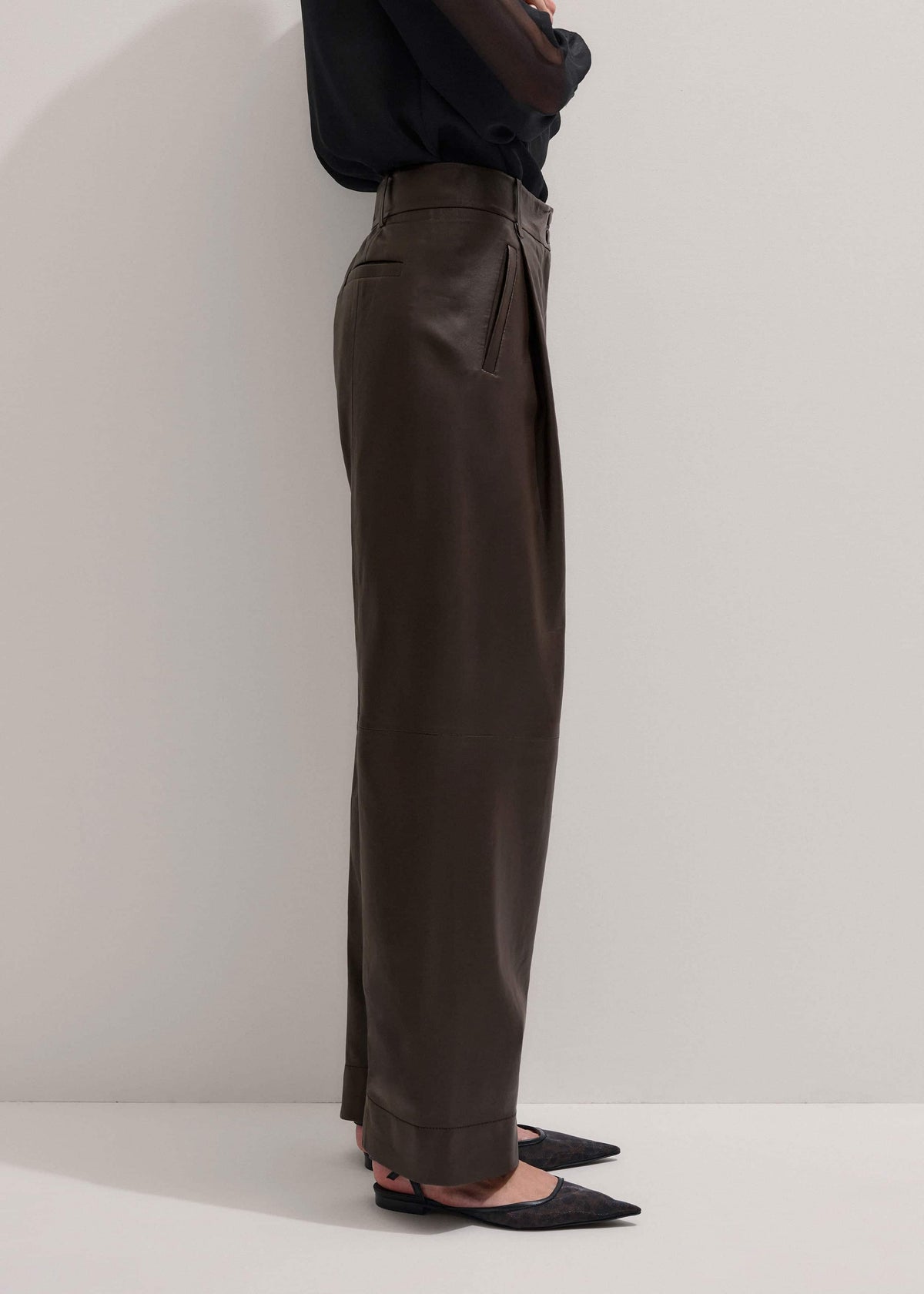 Brown Leather Clever Tapered Pant | ME+EM