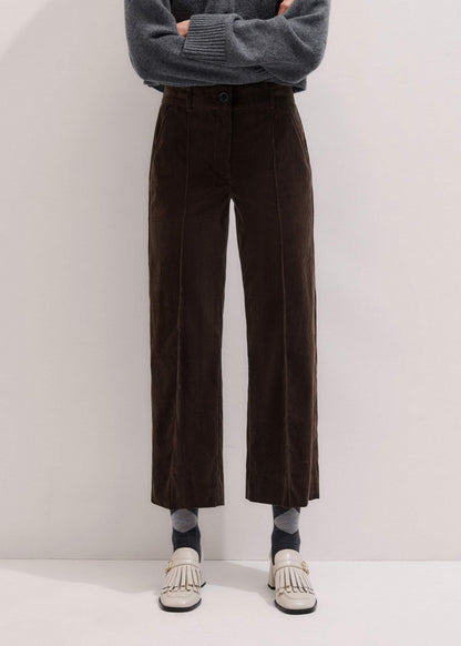 Brown Italian Cord Straight Crop Pant | ME+EM