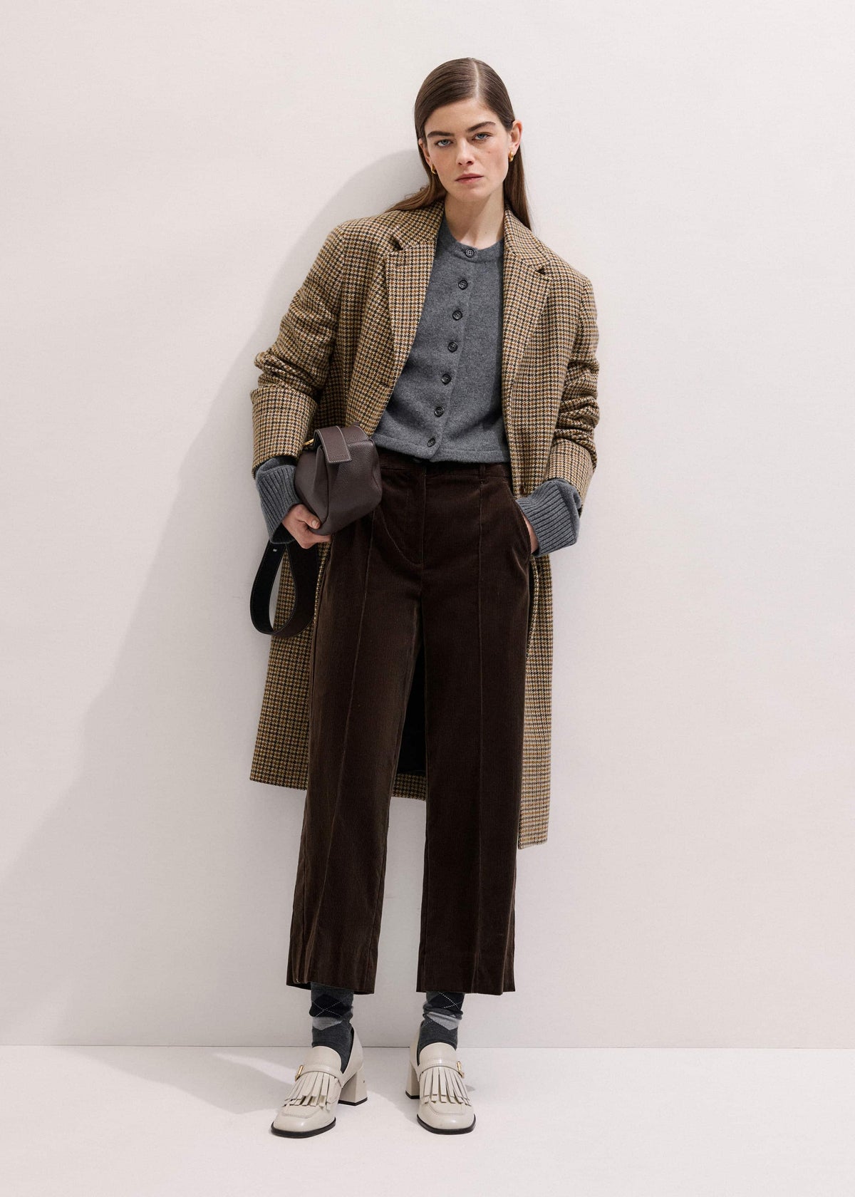 Brown Italian Cord Straight Crop Pant | ME+EM