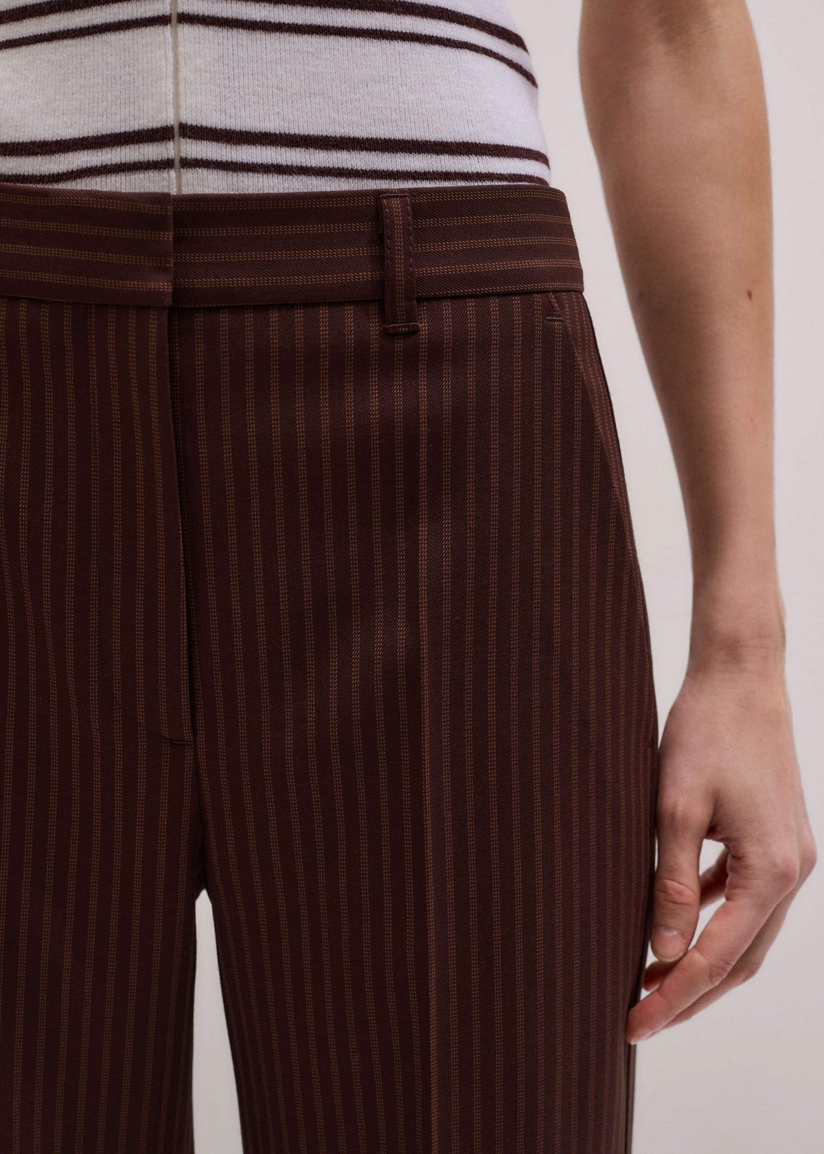 Cinnamon Pinstripe Leg Elongator Pant | ME+EM