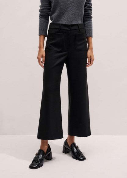 Black Stretch Twill Patch Pocket Cropped Kick-Flare Pant | ME+EM