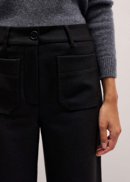 Black Stretch Twill Patch Pocket Cropped Kick-Flare Pant | ME+EM