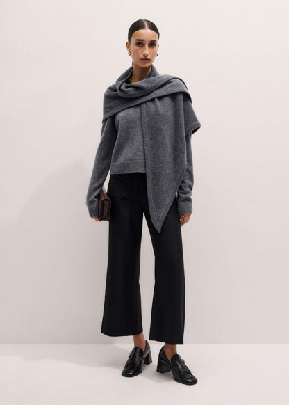 Black Stretch Twill Patch Pocket Cropped Kick-Flare Pant | ME+EM