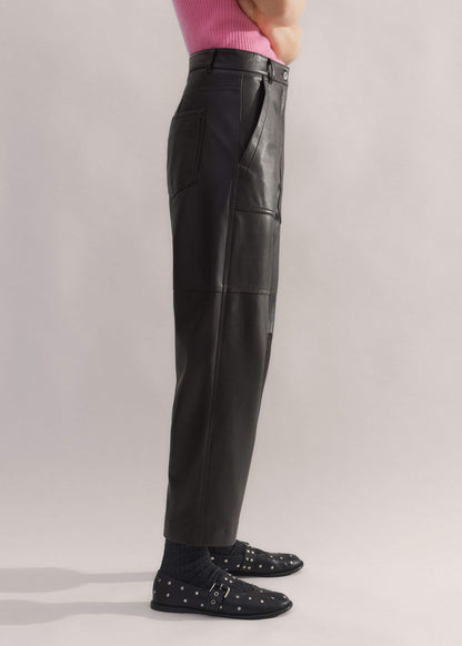 Black Washed Leather Engineered-Leg Pant | ME+EM