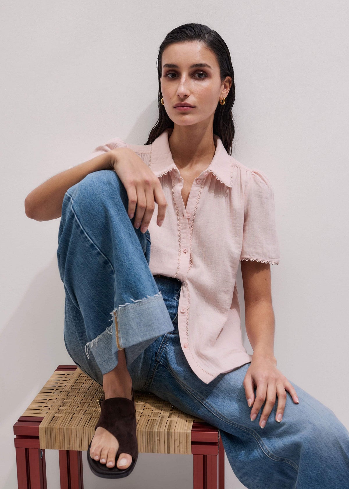 Pink Cheesecloth Trim Detail Blouse | ME+EM