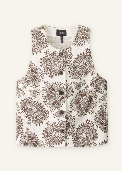 White Cheesecloth Full Bloom Print Short Straight Top | ME+EM