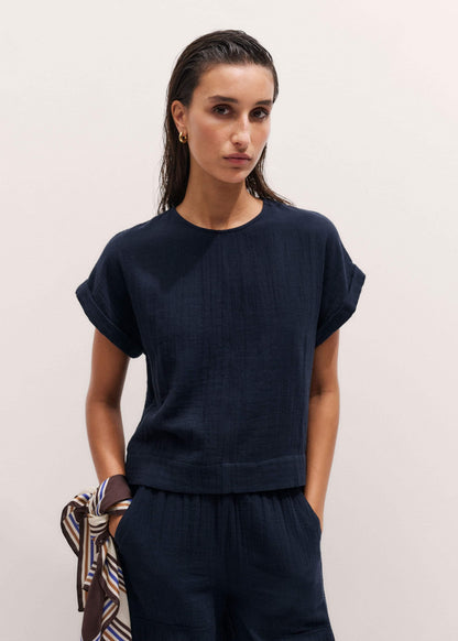 Navy Cheesecloth T-Shirt | ME+EM