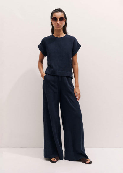 Navy Cheesecloth T-Shirt | ME+EM