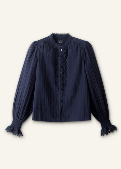 Navy Cheesecloth Intricate Detail Blouse | ME+EM