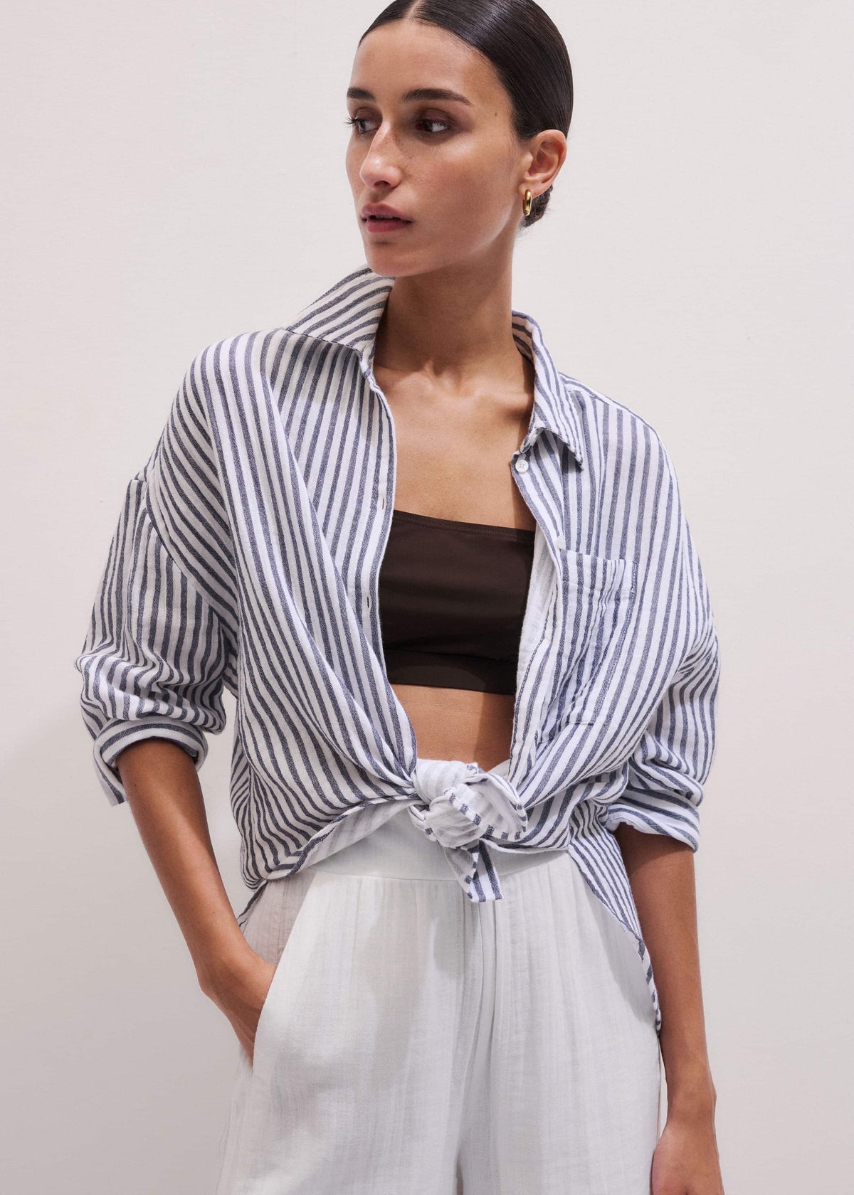 Navy Cheesecloth Relaxed Stripe Shirt | ME+EM