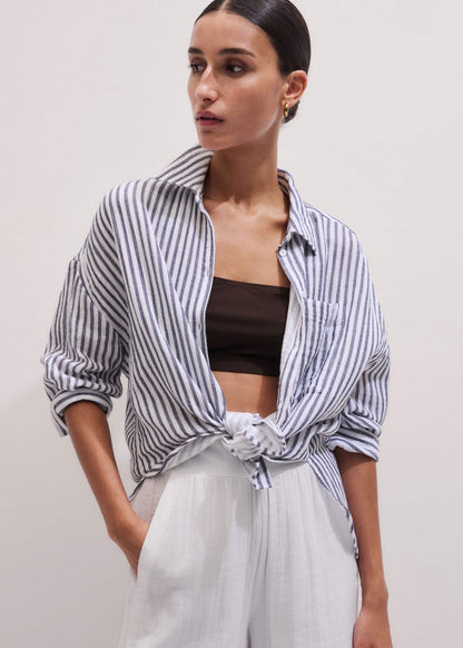 Navy Cheesecloth Relaxed Stripe Shirt | ME+EM