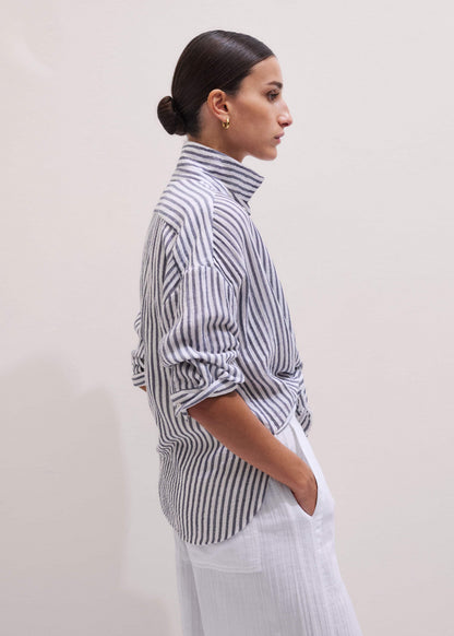 Navy Cheesecloth Relaxed Stripe Shirt | ME+EM