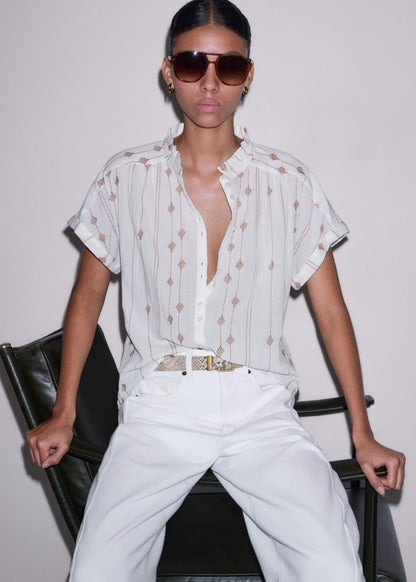 White Turn-Up Cuff Blouse | ME+EM