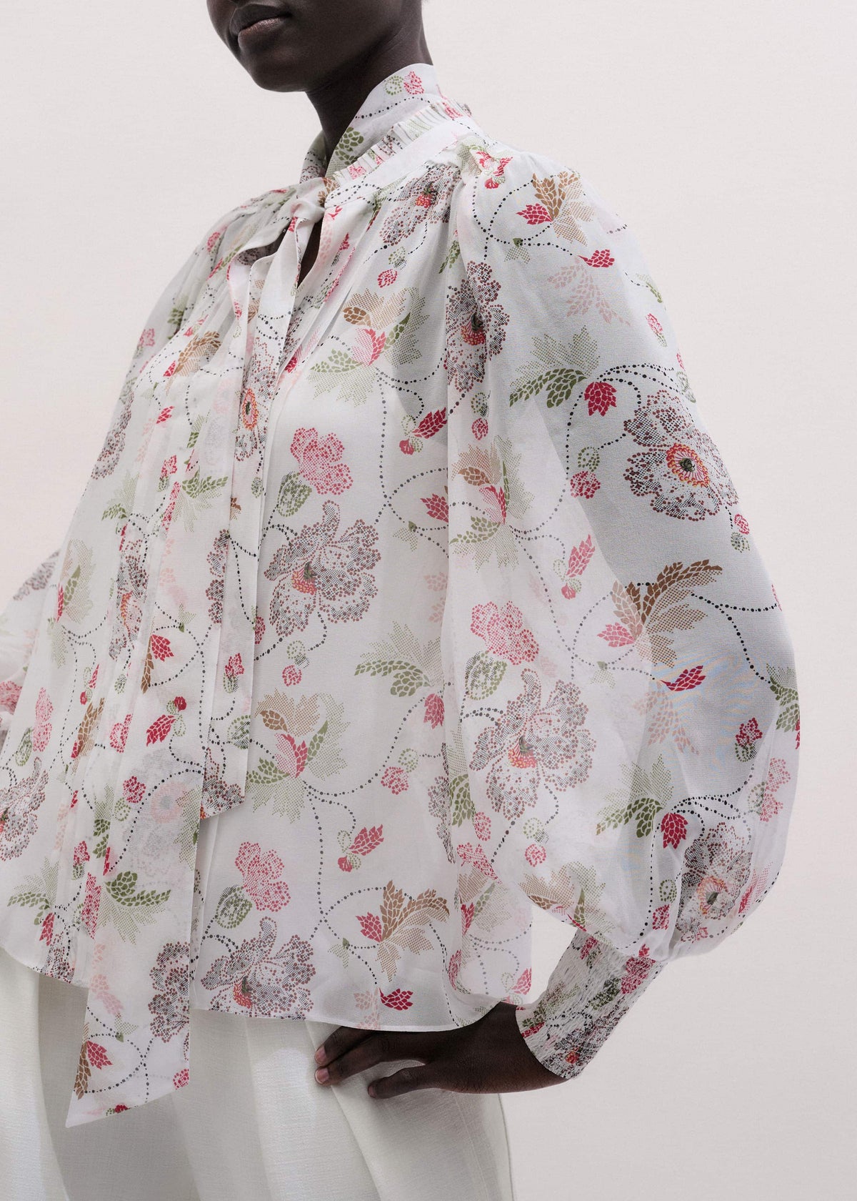 Cream Silk Balloon Sleeve Blouse | ME+EM